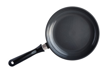 Top view of frying pan with nonstick coating isolated on white background