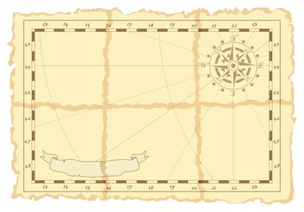 Template of an old sea map. Vector illustration.