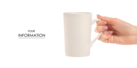 A white cup mug in hand pattern