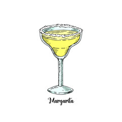 Cocktail margarita in sketch style for menu. Contemporary Classic cocktail. Tequila drink.