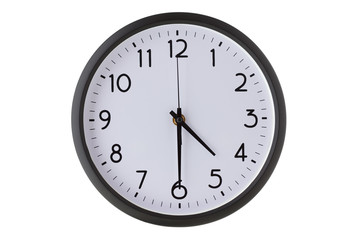 Round office wall clock on white,