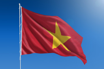 Vietnam flag in front of a clear blue sky