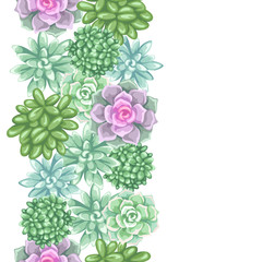 Seamless pattern with succulents. Echeveria, Jade Plant and Donkey Tails