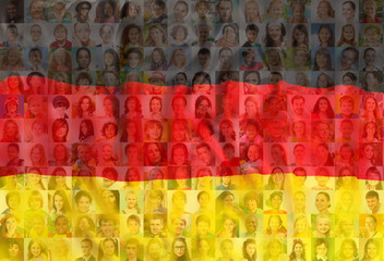 Many diverse faces on Germany national flag