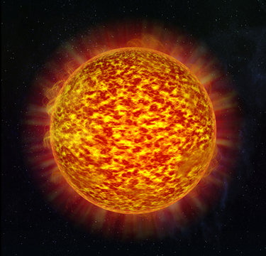 sun burning - surface solar explosion,3d illustration.
