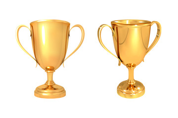 Set of realistic gold cups isolated on a white background Vector illustration
