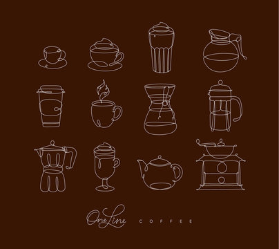 Pen line coffee icons brown