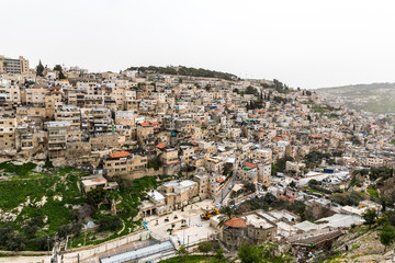 Cityscape view of Silwan, just outside the old city of Jerusalem, Israel