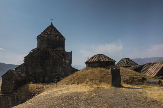 Haghpat Monastery, in Armenia, world heritage site by Unesco. Church of St. Nshan with the entrance to the book depository in the monastery complex Haghpat