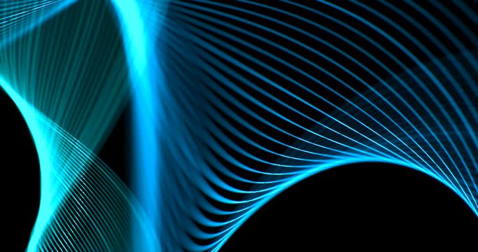 abstract 3D rendering frame digital glitter sparks blue particles with geometrical wave shape flowing movement on black background, new futuristic technology concept