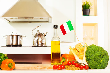 Fototapeta na wymiar Italian food with copy space on the kitchen table 