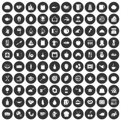 100 cooking icons set black circle