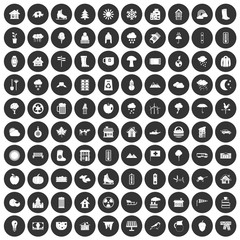 100 country house icons set black circle