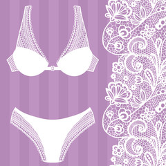 Hand drawn lingerie. Panty and bra set.