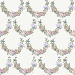 Seamless floral pattern. Hand drawn illustration for fabric, wrapping, prints, cards, wedding design in vintage style