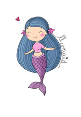 Cute cartoon little mermaid. Siren. Sea theme.