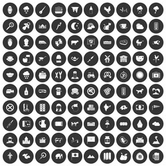 100 cow icons set black circle