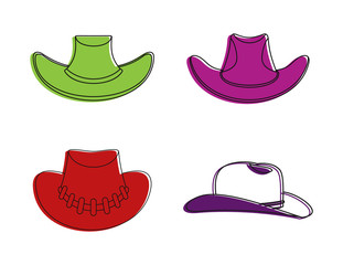 Cowboy hat icon set, color outline style