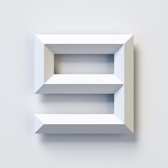 Number 9, square three dimensional font, white, simple, geometric, casting shadow on the background wall, 3d rendering