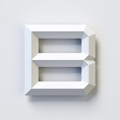 Letter B, square three dimensional font, white, simple, geometric, casting shadow on the background wall, 3d rendering