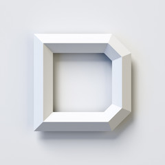 Letter D, square three dimensional font, white, simple, geometric, casting shadow on the background wall, 3d rendering