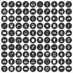 100 creative idea icons set black circle