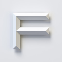 Letter F, square three dimensional font, white, simple, geometric, casting shadow on the background wall, 3d rendering