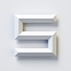 Letter S, square three dimensional font, white, simple, geometric, casting shadow on the background wall, 3d rendering