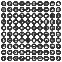 100 credit icons set black circle