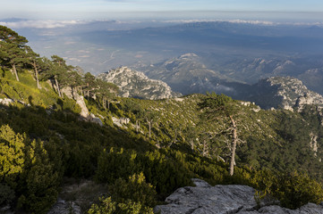 High point of view on a top showing the wild mountain landscape and vegetation of Puertos de Beceite National Park