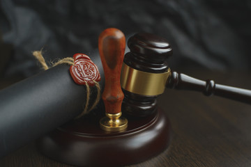 Contract waiting for a notary public sign on desk. Notary public accessories