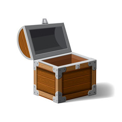 Open pirate chest. wooden box. Symbol of wealth riches. Cartoon flat vector design for gaming interface, vector, isolated