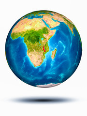 Malawi on Earth with white background