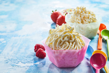 Cup of spaghetti ice cream dessert