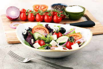 Salad with cheese and fresh vegetables and olives. Greek salad.