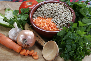 set of different beans with vegetables