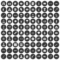 100 antiterrorism icons set black circle