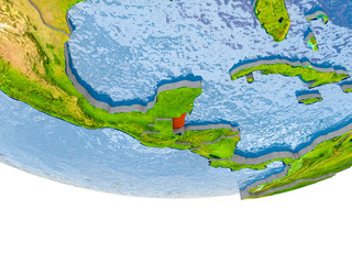 Belize in red on Earth model