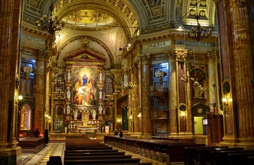 Fototapeta na wymiar Turin, Italy, Piedmont, April 2 2018. Interior of the Basilica of Mary Help of Christians