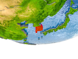 South Korea in red on Earth model