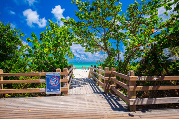 Walkway to famous South Beach, Miami Beach, Florida