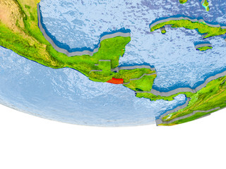 El Salvador in red on Earth model