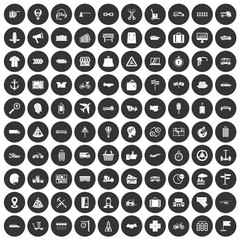 100 delivery icons set black circle