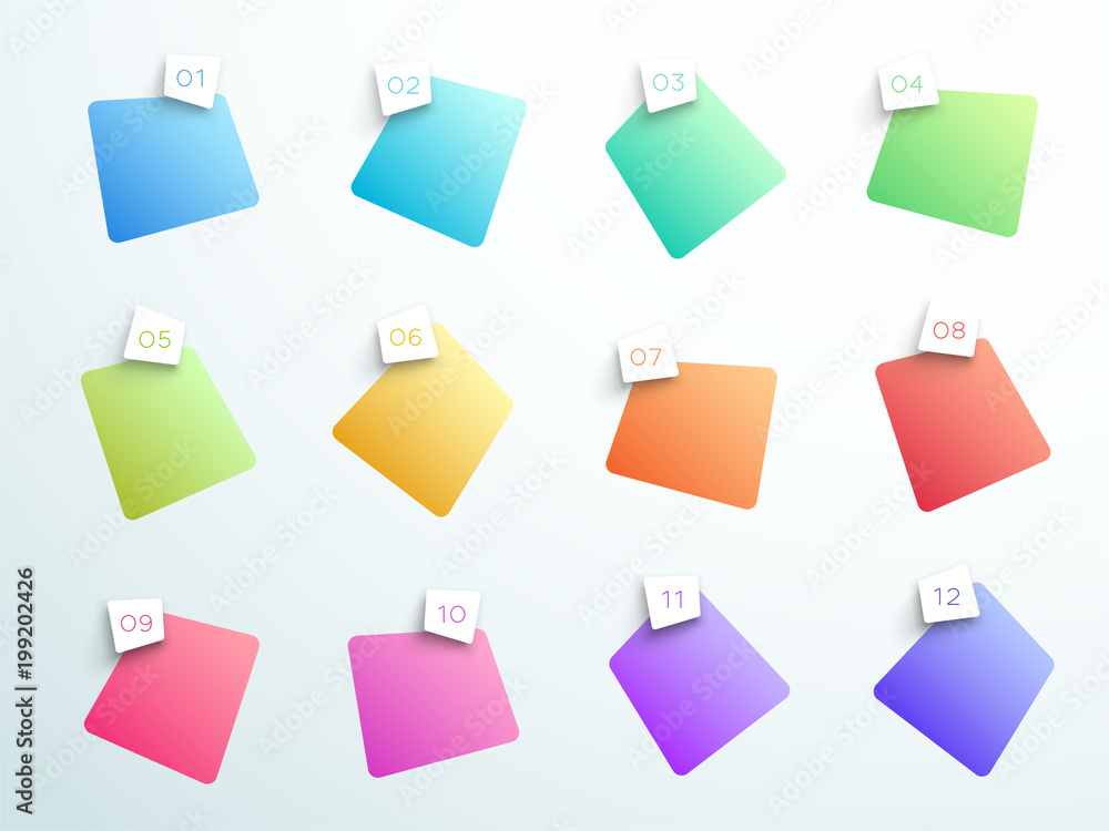 Poster numbered gradient polygon text boxes 1 to 12 vector