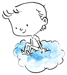 niño sentado en una nube