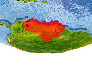 Venezuela in red on Earth model