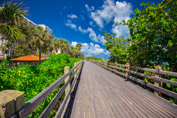 Fototapeta na wymiar Walkway to famous South Beach, Miami Beach, Florida. USA. 