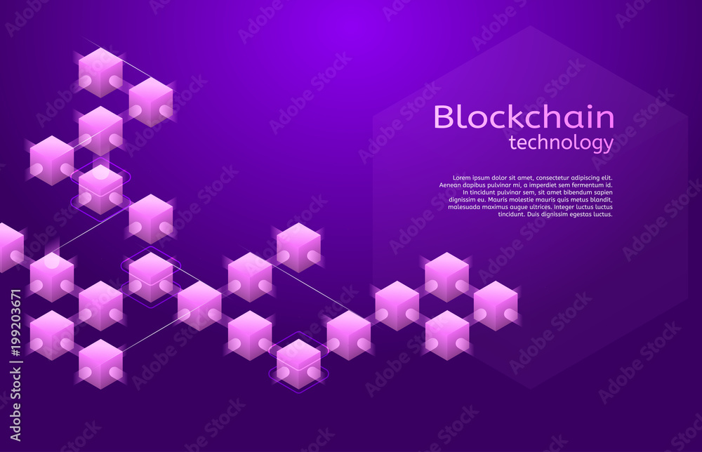Poster cryptocurrency and blockchain isometric vector illustration. abstract composition of crypto start up