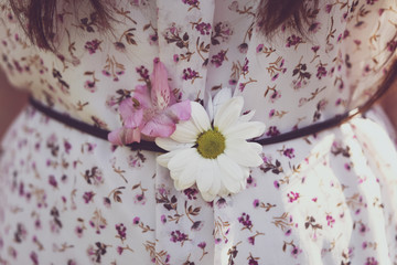Blooms in the dress with floral pattern