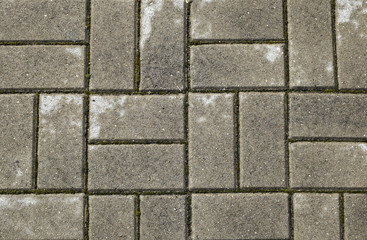 Closeup of wet grey concrete pavement surface texture background top view.
